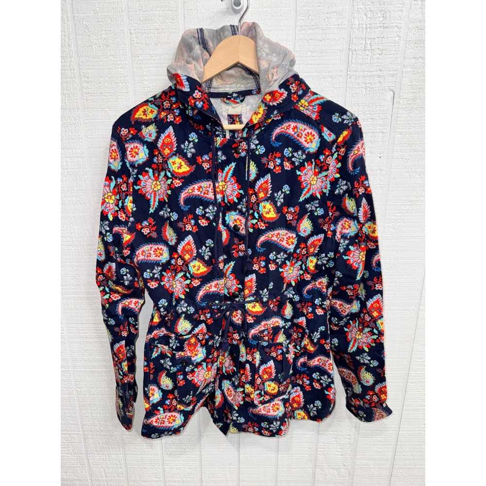 Levis Utility Jacket Womens Navy Blue Paisley Floral Hooded Field Coat XL